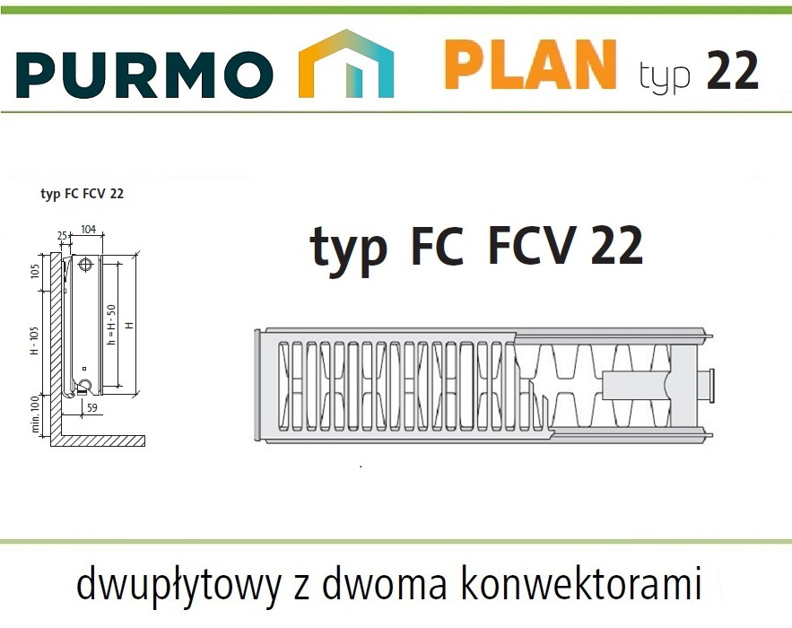 PURMO PLAN PŁASKI FC22 500x1600 C 22 BOCZNY w GRZEJNIKI DEKORACYJNE -  Northbud